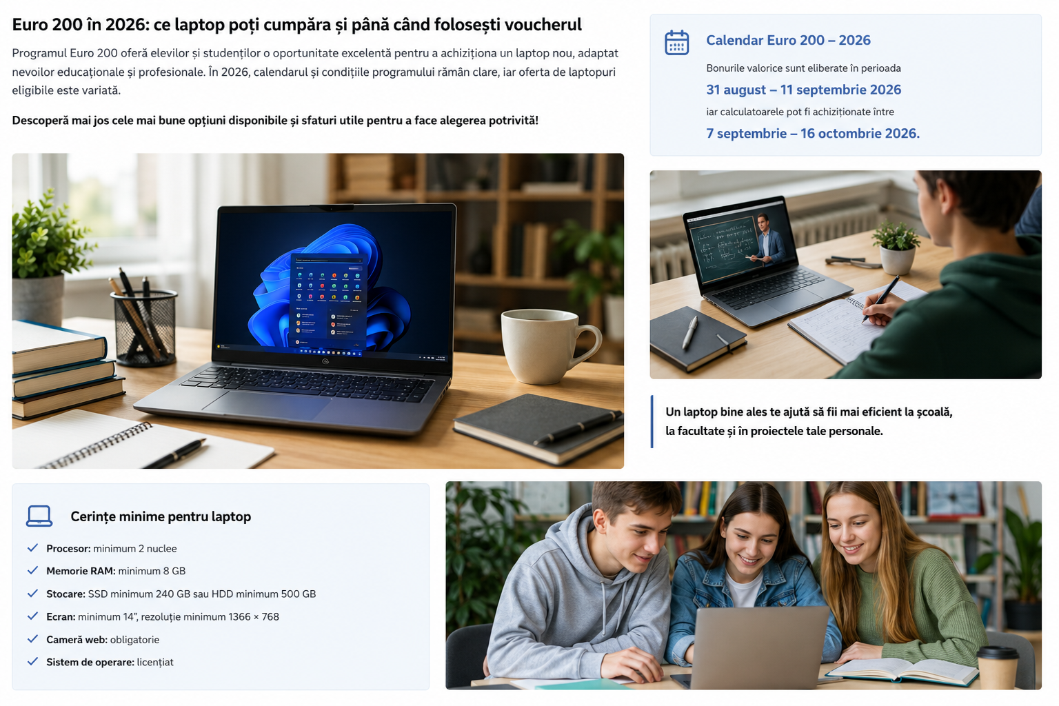 Elev și părinte care aleg un laptop prin programul Euro 200 în 2026